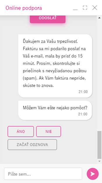 Preposlanie faktury z chatu