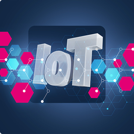 Grafický nápis IoT so sieťovou grafikou symbolizujúcou prepojené zariadenia.