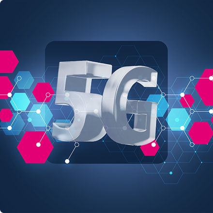 Ilustrácia technológie 5G v digitálnej sieti.